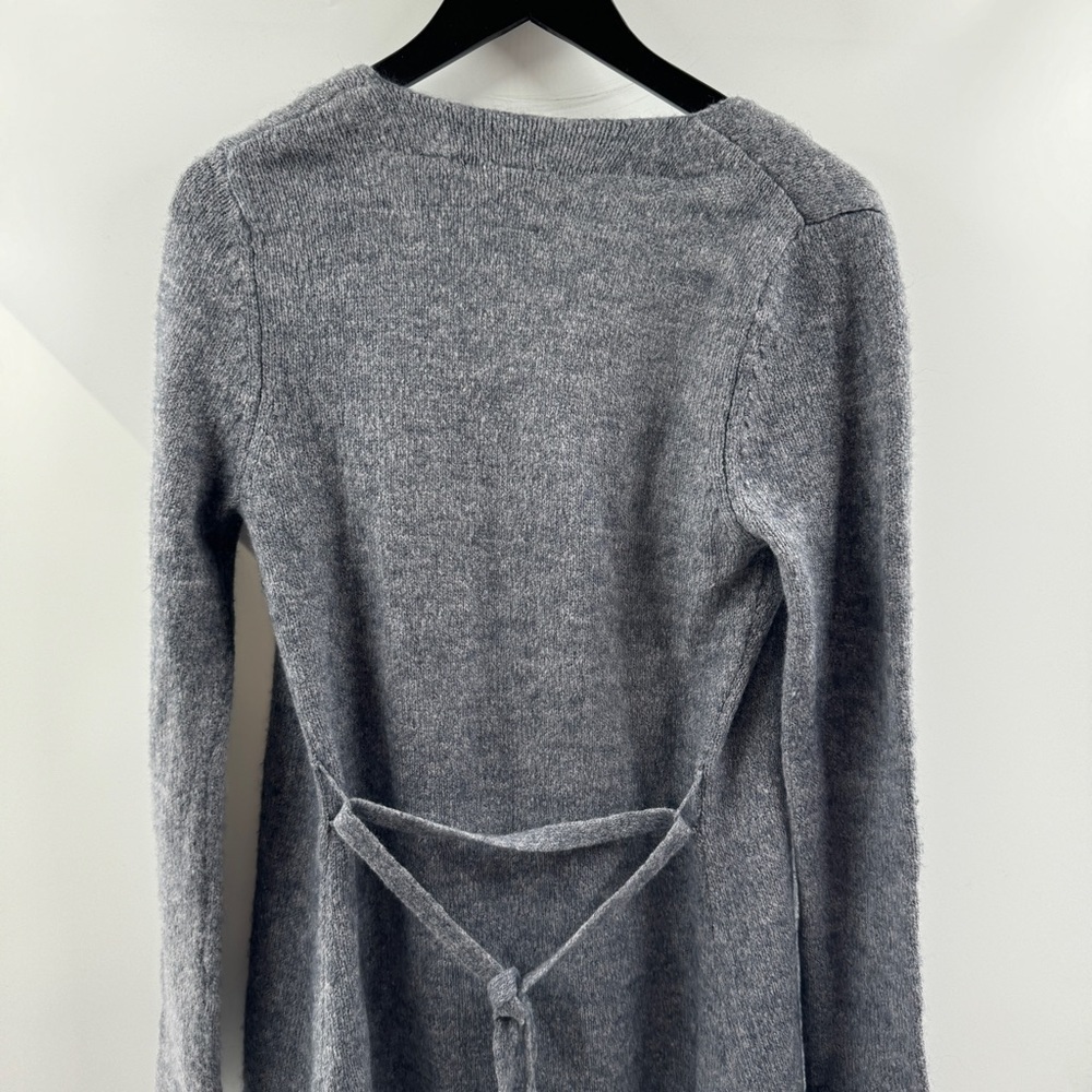 Moda International Long Grey Wrap Cardigan – Wool Blend, Tie Waist, Size Medium - Picture 6 of 7